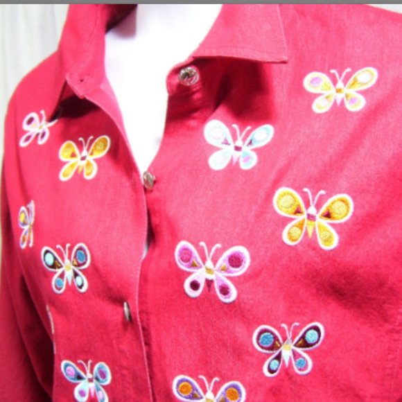 Bob Mackie Pant Suit Set Red Accent Butterflies Sz 1X-2X - Picture 2 of 5